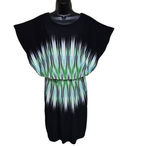 Maggy London Womens Geometric Print Blouson Dress With Fan Sleeves Size 10.